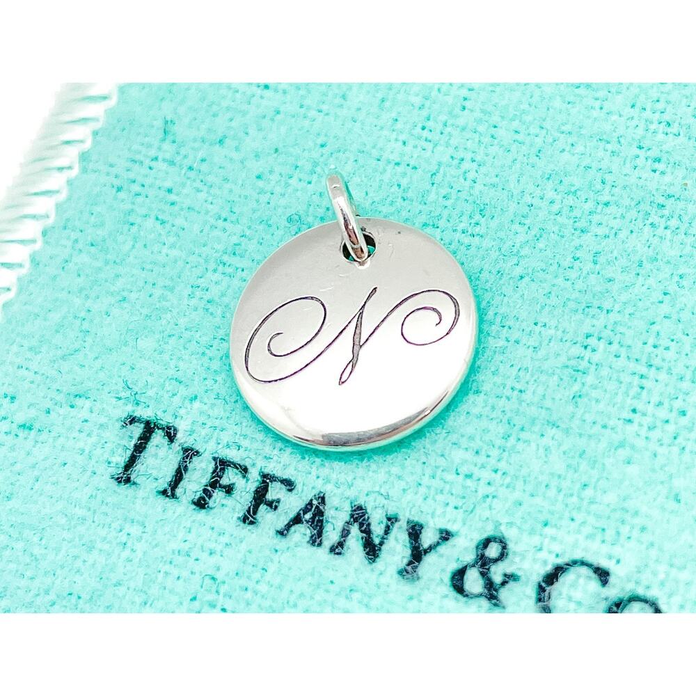 Tiffany & Co. Script Initial Letter N Disc Charm Sterling Silver Small